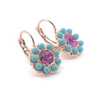 Earrings By Mariana Fantasy Nirvana Coll. Dainty Flower Beaded Fuchsia & Turquoise Swarovski Crystals - Image 2