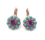 Earrings By Mariana Fantasy Nirvana Coll. Dainty Flower Beaded Fuchsia & Turquoise Swarovski Crystals