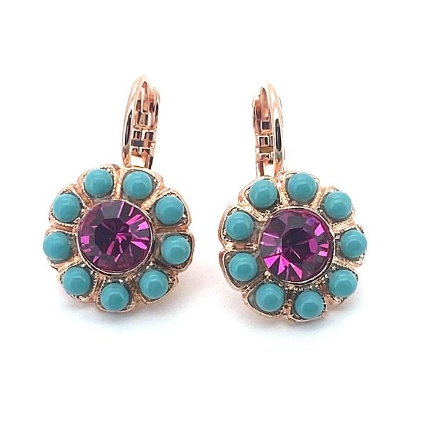 Earrings By Mariana Fantasy Nirvana Coll. Dainty Flower Beaded Fuchsia & Turquoise Swarovski Crystals