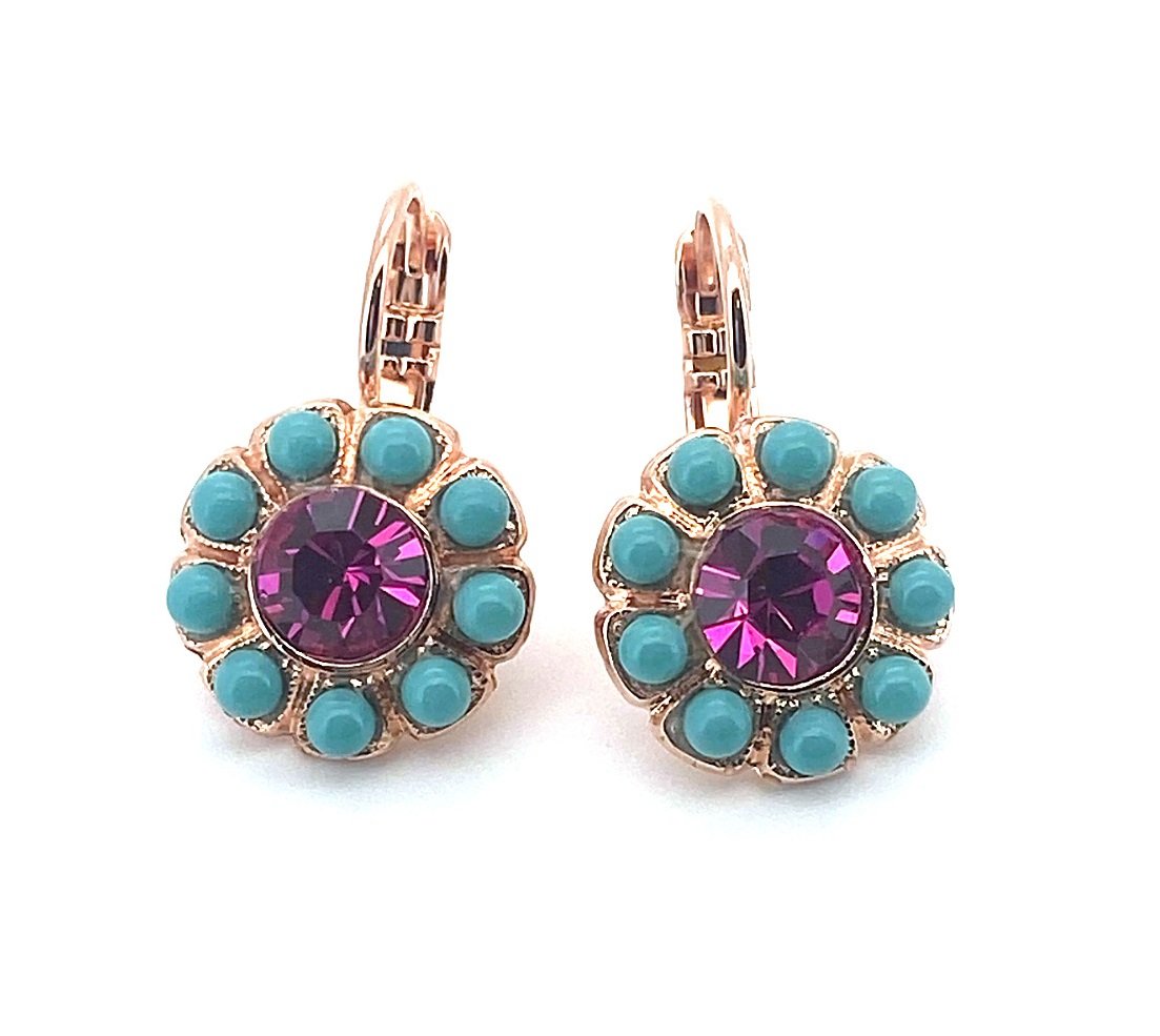 E-1131-1037-RG6 (3) Earrings By Mariana Fantasy Nirvana Coll. Dainty Flower Beaded Fuchsia & Turquoise Swarovski Crystals - Image 1