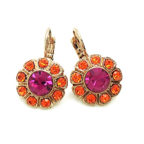 Mariana Earrings Gorgeous Flower Shape Sun & Fuchsia Austrian Crystals Masai Africa Coll.