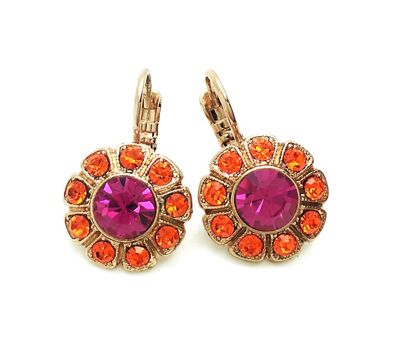 E-1131-1077-RG (2) Mariana Earrings Gorgeous Flower Shape Sun & Fuchsia Austrian Crystals Masai Africa Coll. - Image 1