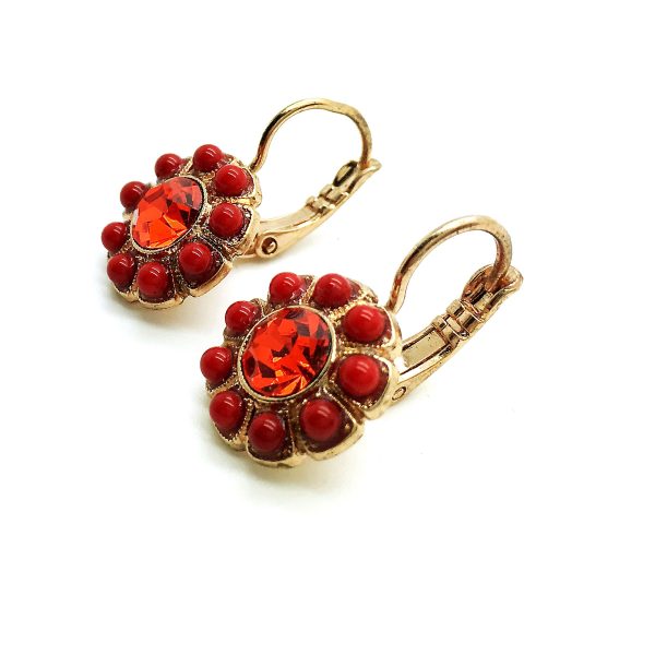 Earrings By Mariana Woman Striking Flower Shape Red and Hyacinth Swarovski Crystals