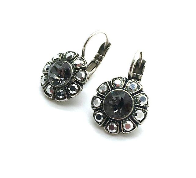 E-1131-747-SP6 (3) Mariana Earrings Beautiful Flower Black Diamond & Comet Argent Austrian Crystals My Treasures Coll. - Image 1