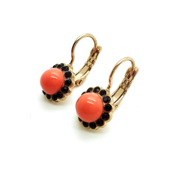 Mariana Earrings Adorable Dainty Flower Shape Siam & Coral Austrian Crystals Flame Paradise Coll.
