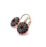 Mariana Earrings My Treasures Coll. Round Dark Blue Pearl, Amethyst, Fern Green & Siam Austrian Crystals - Image 2