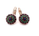 Mariana Earrings My Treasures Coll. Round Dark Blue Pearl, Amethyst, Fern Green & Siam Austrian Crystals
