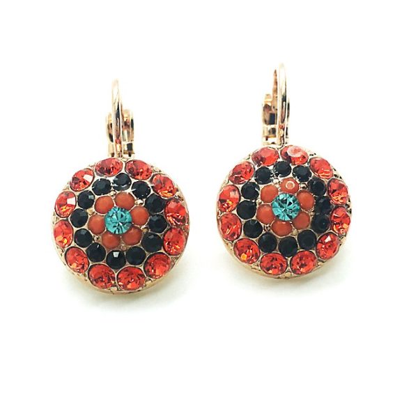 Earrings By Mariana Woman Precious Round Hyacinth, Jet and Orange Swarovski Crystals