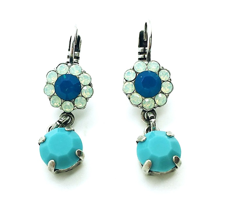 E-1153-1205-SP6 (1) Earrings By Mariana Woman Dangling Blue Opal and Turquoise Swarovski Crystals - Image 1