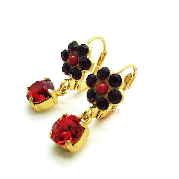 Mariana Earrings Adorable Flower Shape Ruby & Siam Austrian Crystals Lady in Red Songbook Coll.