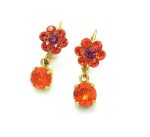 Earrings By Mariana Woman Dangling Flower Shape Orange and Pink Swarovski Crystals - Image 3
