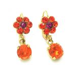 Earrings By Mariana Woman Dangling Flower Shape Orange and Pink Swarovski Crystals