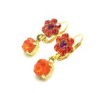 Earrings By Mariana Woman Dangling Flower Shape Orange and Pink Swarovski Crystals - Image 2