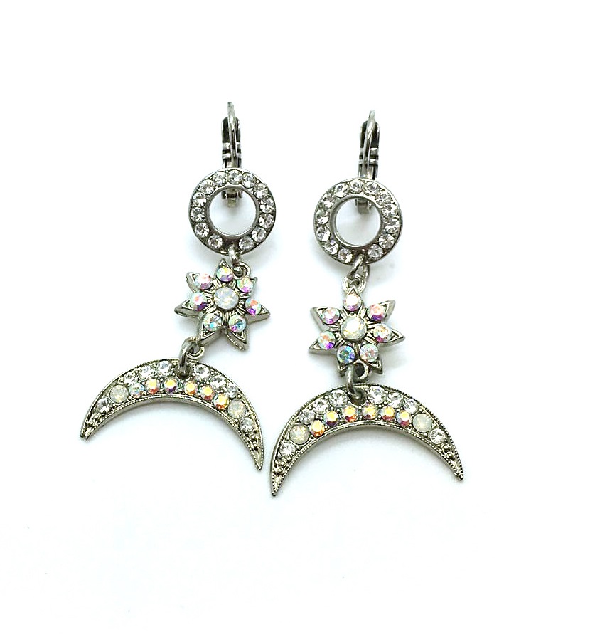 E-1173-9-001-PP6 (2) Mariana Earrings Glitzy Flower & Crescent Beaded Austrian Crystals On A Clear Day Sweet Summer Coll. - Image 1