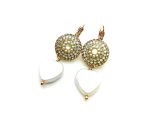 Mariana Earrings Luxurious Round Beaded Crystal Swarovski & White Turquoise Mineral Champagne and Caviar Nirvana Coll.
