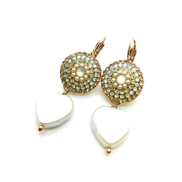 Mariana Earrings Luxurious Round Beaded Crystal Swarovski & White Turquoise Mineral Champagne and Caviar Nirvana Coll.