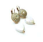 Mariana Earrings Luxurious Round Beaded Crystal Swarovski & White Turquoise Mineral Champagne and Caviar Nirvana Coll. - Image 3