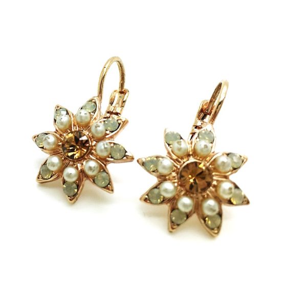 Earrings By Mariana Nirvana Coll. Flower Shape Champagne and Pearl Swarovski Crystals