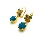 Mariana Earrings Cute Dangling Butterfly Shape Jonquil, Olivine & Caribbean Blue Opal Crystal Swarovski Kokomo Songbook Coll.