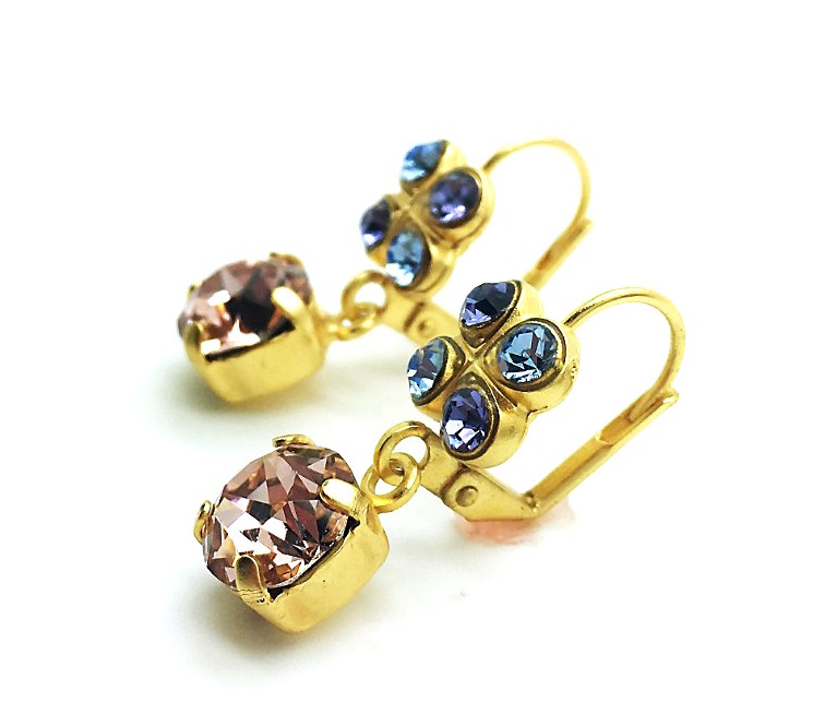 E-1252-4-1067-MY1 (1) Mariana Earrings Dainty Butterfly Shape Light Sapphire & Pink Crystal Swarovski California Dreaming Songbook Coll. - Image 1