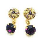 Earrings By Mariana Bohemian Rhapsody Coll. Finely Round Yellow Earthy, Dorado & Purple Austrian Crystals