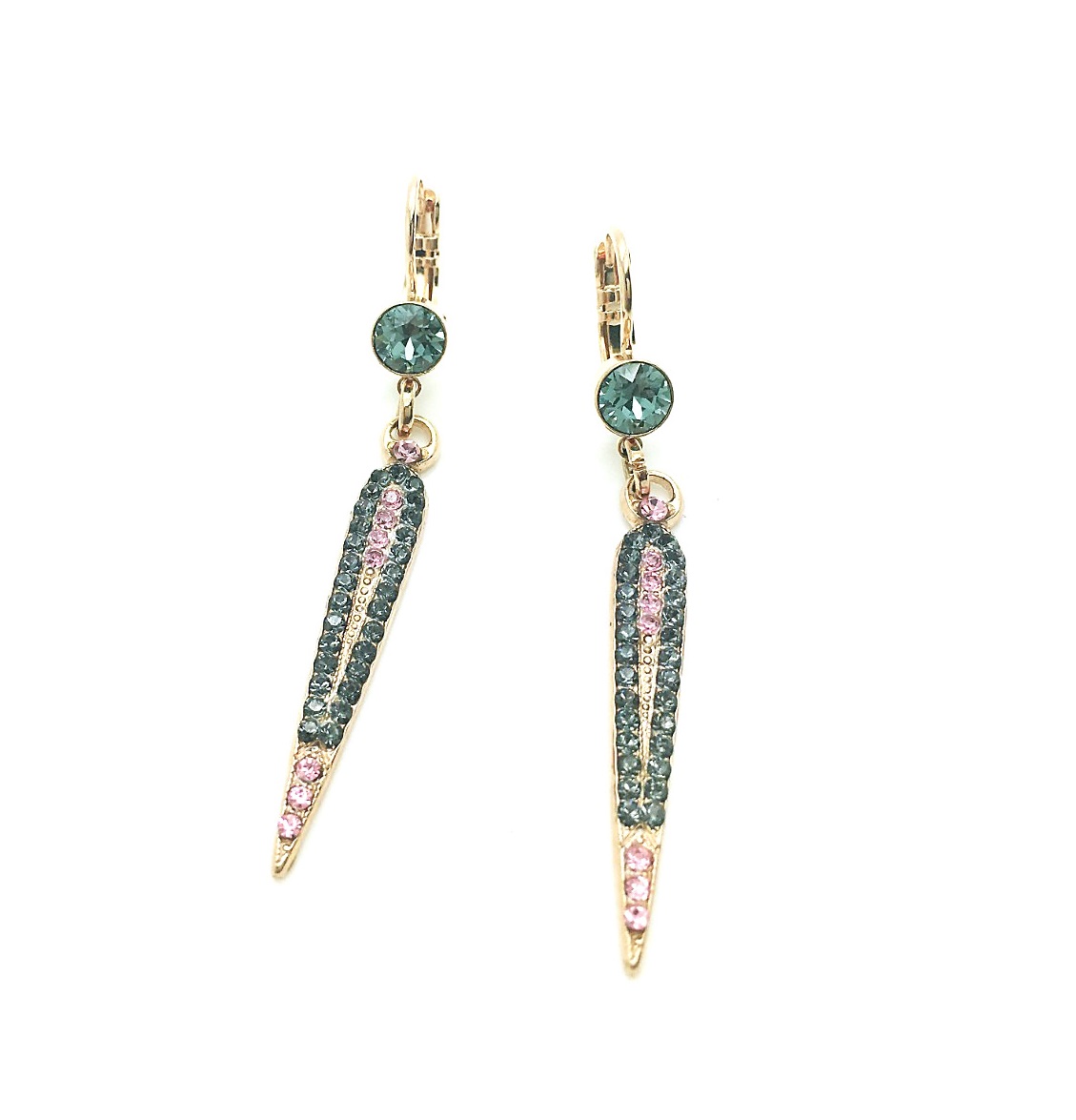 E-1304-1083-RG6 (2) Mariana Earrings Fashionable Dangling Silver Night & Light Rose Crystal Swarovski Madagascar Africa Coll. - Image 1