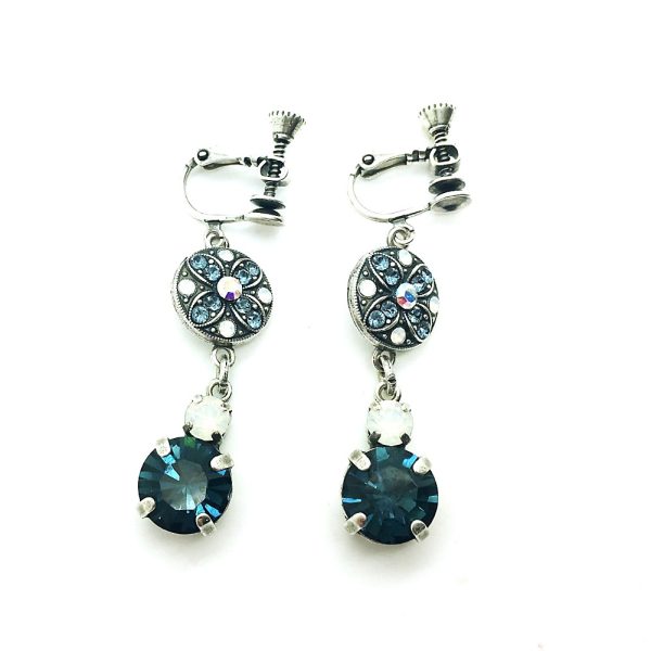 Mariana Earrings Floral Montana Blue, AB & White Opal Austrian Crystals Mood Indigo Caribbean Life Coll.
