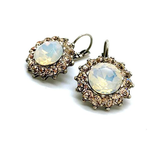 Mariana Earrings Flower Shape Light Peach & White Opal Austrian Crystals Kalahari Africa Coll.