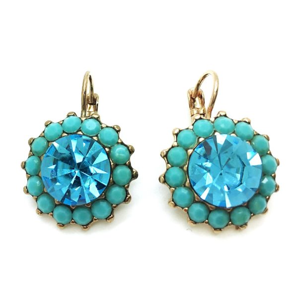 Mariana Earrings Brilliant Floral Blue Quartz & Turquoise Crystal Swarovski Blue Lagoon Paradise Coll.