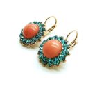 Earrings By Mariana Woman Sassy Floral Coral Mineral and Aquamarine Swarovski Crystals - Image 3