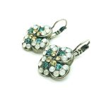 Mariana Earrings Clover Shape Beaded Jonquil, Aquamarine & White Opal Austrian Crystals Margarita Cocktail Hour Coll.