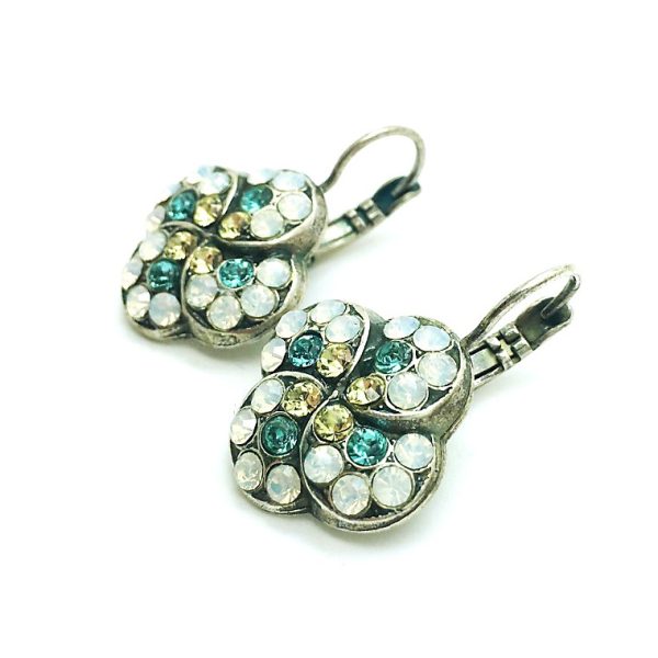 Mariana Earrings Clover Shape Beaded Jonquil, Aquamarine & White Opal Austrian Crystals Margarita Cocktail Hour Coll.