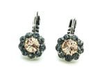 Mariana Earrings Flower Shape Snowflake Obsidian Mineral & Champagne Austrian Crystals Luxury Nirvana Coll.