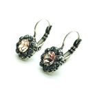 Mariana Earrings Flower Shape Snowflake Obsidian Mineral & Champagne Austrian Crystals Luxury Nirvana Coll. - Image 2