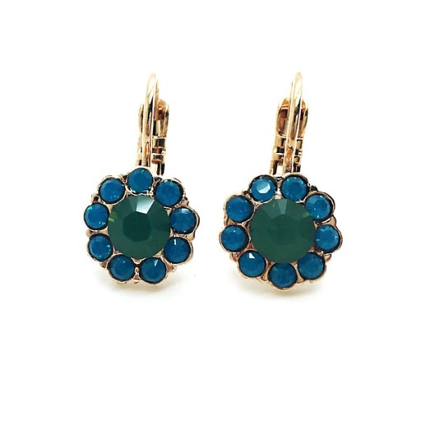 Mariana Earrings Precious Flower Shape Robin Egg Blue & Forest Green Crystal Swarovski Jade Silk Road Coll.