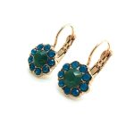 Mariana Earrings Precious Flower Shape Robin Egg Blue & Forest Green Crystal Swarovski Jade Silk Road Coll. - Image 2