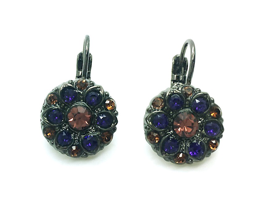 E-1401-1030-BG6 (1) Mariana Earrings Flower Shape Pink, Amethyst & Colorado Topaz Crystal Swarovski Faith Inspiration Coll. - Image 1