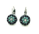 Mariana Earrings Adorable Round Floral Jet, Turquoise & Clear Austrian Crystals Zanzibar Africa Coll.