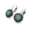 Mariana Earrings Adorable Round Floral Jet, Turquoise & Clear Austrian Crystals Zanzibar Africa Coll. - Image 2