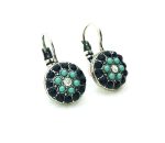 Mariana Earrings Adorable Round Floral Jet, Turquoise & Clear Austrian Crystals Zanzibar Africa Coll. - Image 3