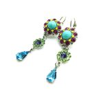 Mariana Earrings Turquoise Mineral, Sapphire,Blue,Green,Yellow & Purple Swarovski Crystals My Treasures Coll.