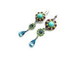 Mariana Earrings Turquoise Mineral, Sapphire,Blue,Green,Yellow & Purple Swarovski Crystals My Treasures Coll. - Image 2
