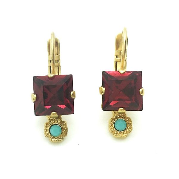 Mariana Earrings Blissful Square Fuchsia & Turquoise Crystal Swarovski Happy Day Icons Coll.