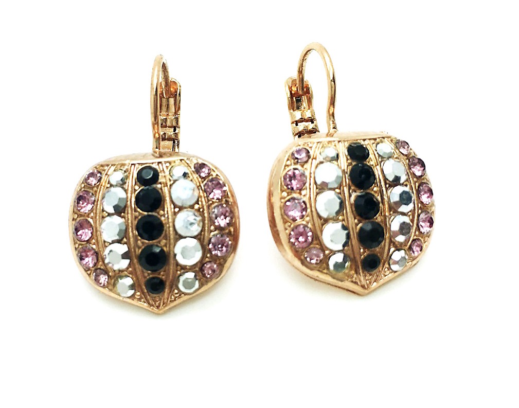 E-1421-2-1029-RG6 (3) Mariana Earrings Stunning Acorn Shape Beaded Light Chrome, Pink & Jet Austrian Crystals Discover Inspiration Coll. - Image 1