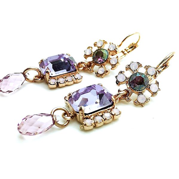 Earrings By Mariana Icons Coll. Charming Light Amethyst & White Opal Swarovski Crystals