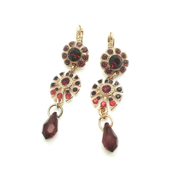 Mariana Earrings Chandelier Flower Beaded Siam & Ruby Austrian Crystals Lady in Red Songbook Coll.