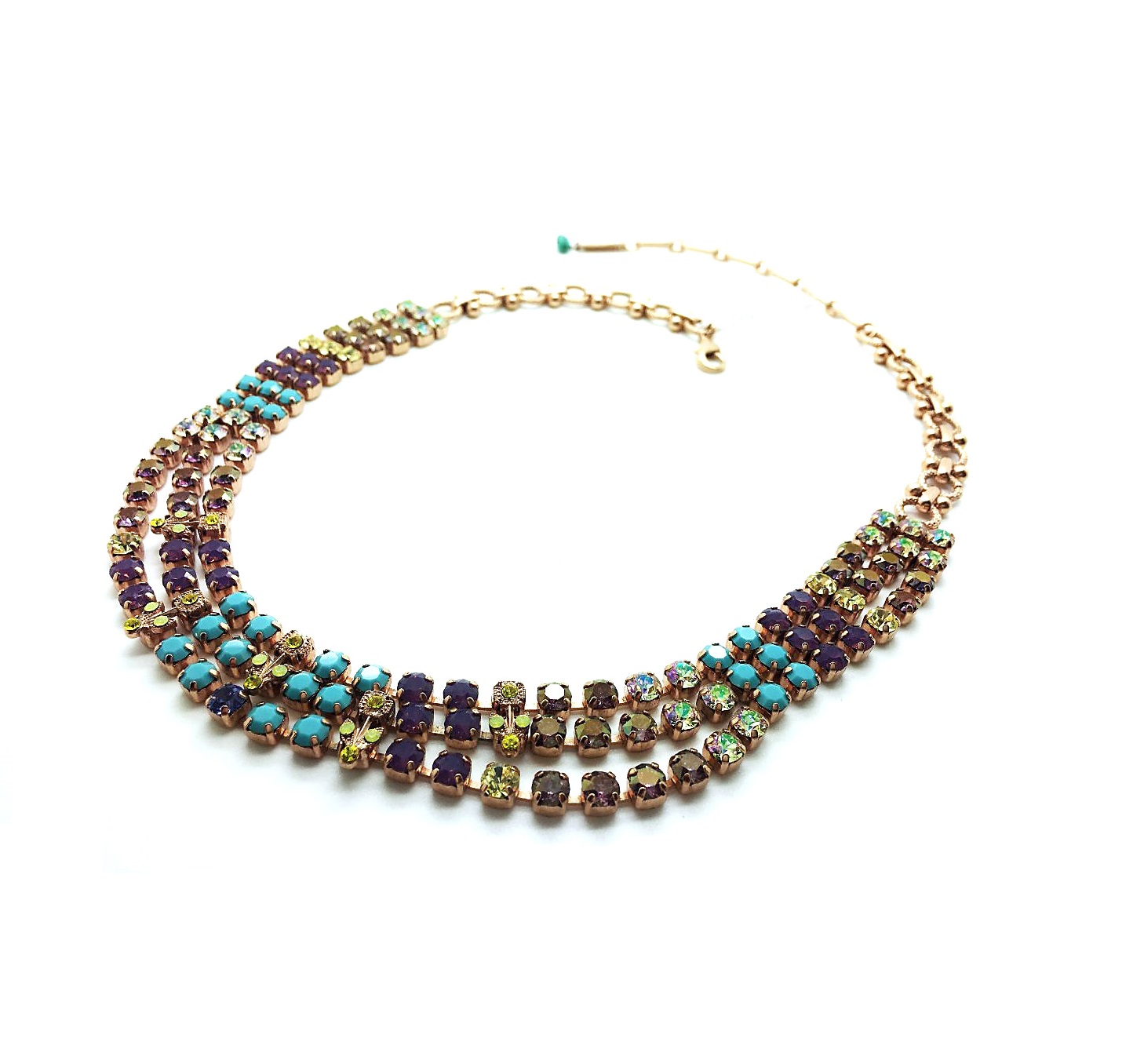 N-3000-3-1024-RG (1) Mariana Necklace Exude Elegance Triple Tier Strand Multi Color Crystal Swarovski Happiness Inspiration Coll. - Image 1