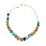Mariana Necklace Colorful Oval & Flower Turquoise and Purple Opal Austrian Crystals Happiness Inspiration Coll.