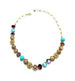 Mariana Necklace Colorful Oval & Flower Turquoise and Purple Opal Austrian Crystals Happiness Inspiration Coll.