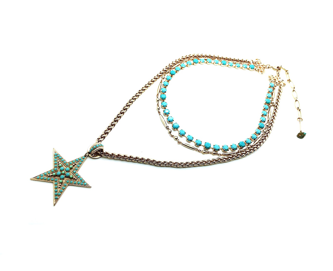 N-3030-1-267-RG (2) Mariana Necklace Fashionable Multi Tier with Star Shape Beaded Turquoise Crystal Swarovski My Treasures Coll. - Image 1